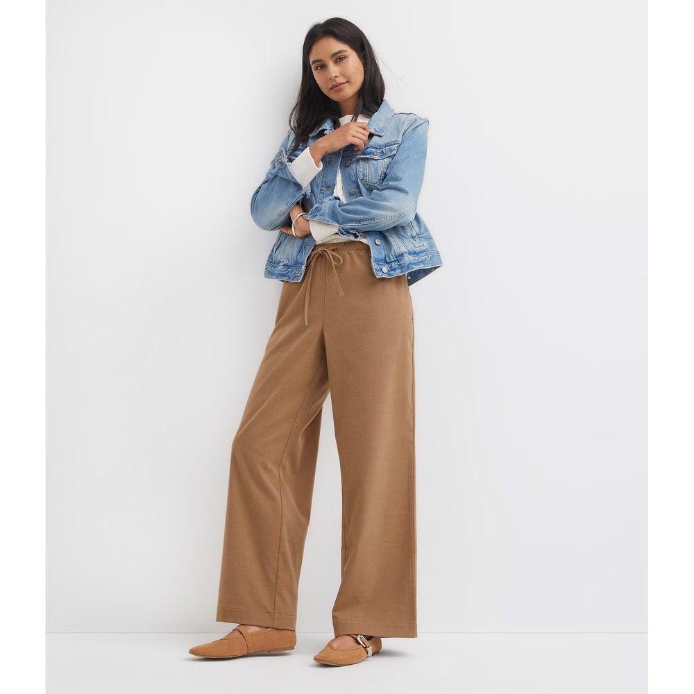 LOFT Sawyer Pull-On Pants MP Camel Brown Wide Leg Boho Minimalist
